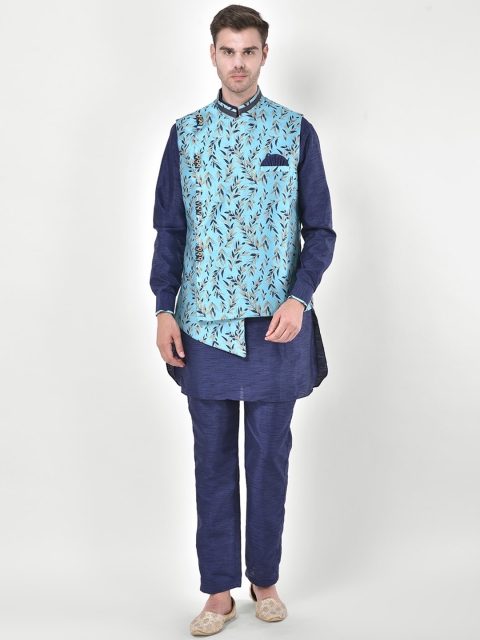 

SG RAJASAHAB Men Navy Blue Dyed Layered Kurta with Pyjamas