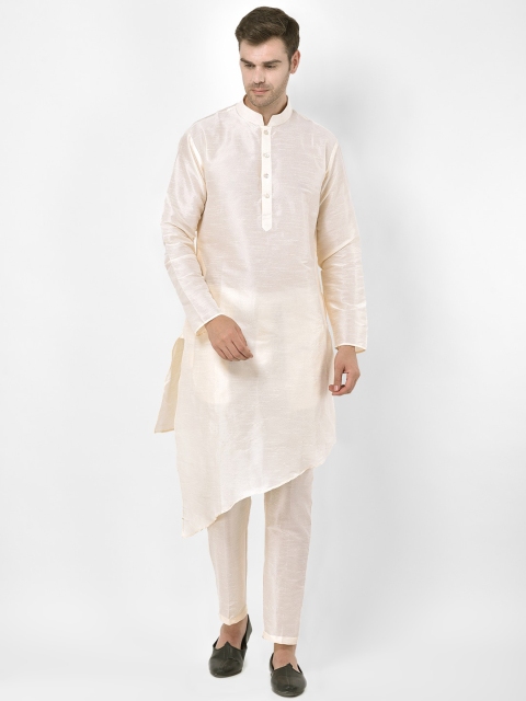 

SG RAJASAHAB Men Cream Assymetrical Raw Silk Kurta with Trousers