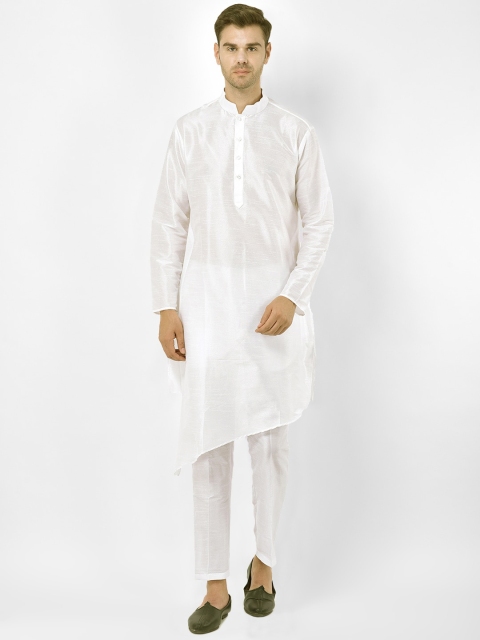 

SG RAJASAHAB Men White Layered Raw Silk Kurta with Pyjamas