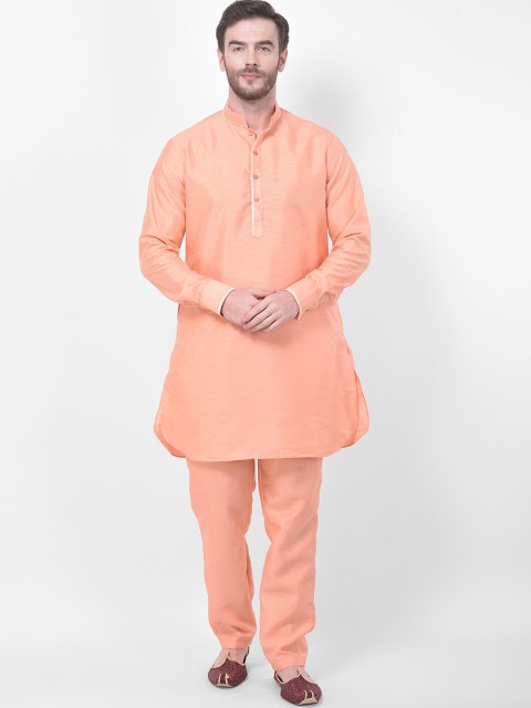 

SG RAJASAHAB Men Peach-Coloured Raw Silk Kurta With Pyjamas