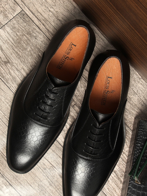 

LOUIS STITCH Men Black Textured Genuine Italian Leather Formal Oxfords