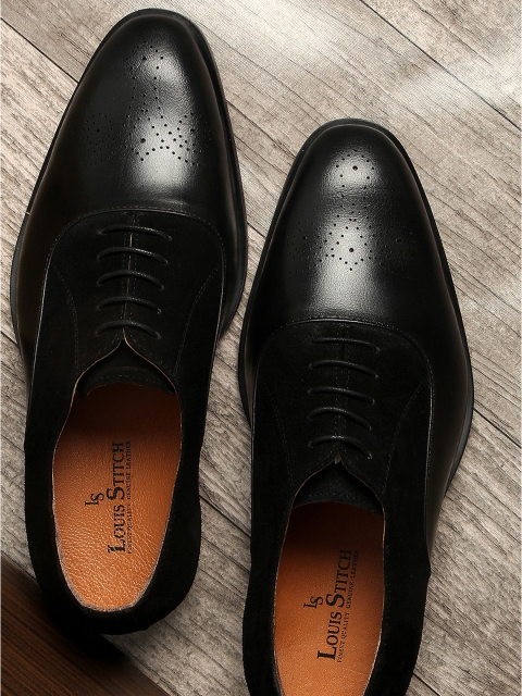 

LOUIS STITCH Men Black Solid Genuine Italian Leather Formal Oxfords