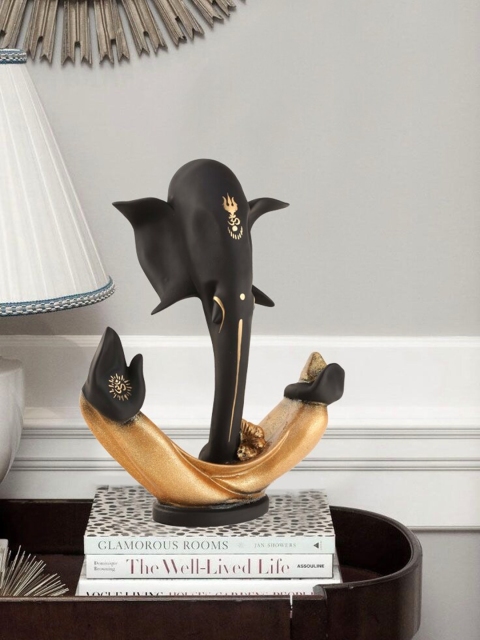

HomeTown Black & Gold-Toned Flower Ganesha Figurine Showpiece