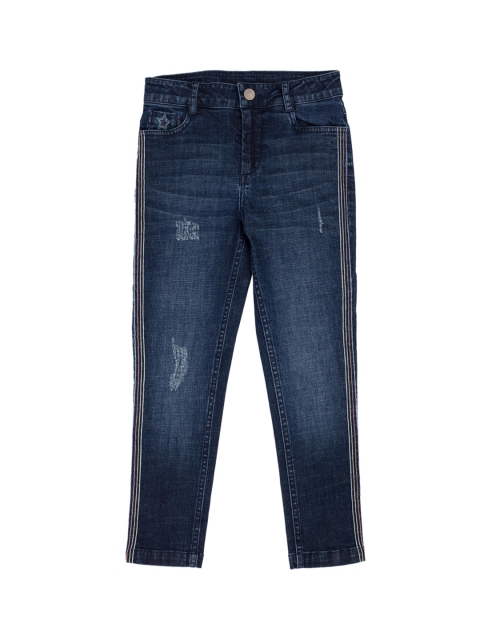 

UNDER FOURTEEN ONLY Girls Navy Blue Skinny Fit Mildly Distressed Light Fade Jeans