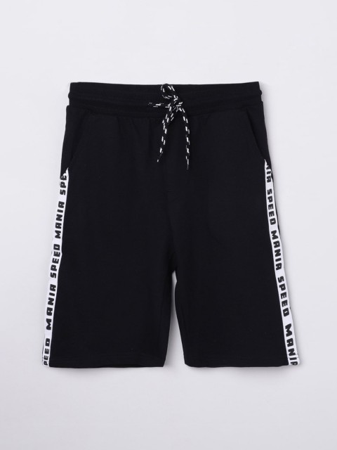 

max Boys Black Typography Printed Mid-Rise Pure Cotton Regular Shorts