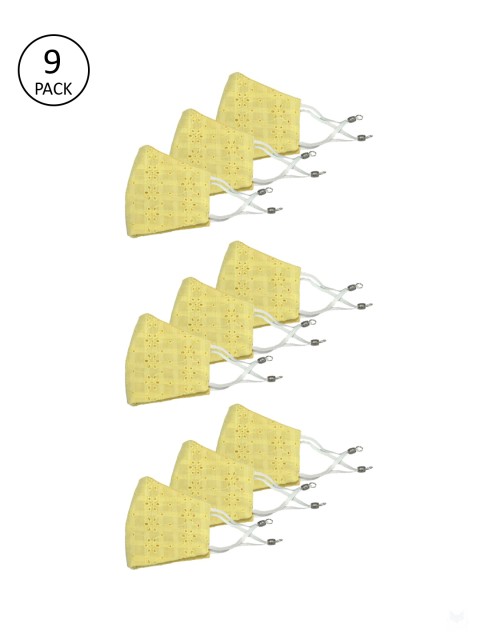 

Bellofox Unisex Pack Of 9 Yellow Self-Design 3 Ply Cotton Protective Outdoor Cloth Masks