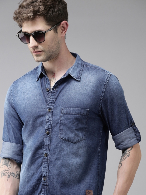 

Roadster Men Blue Regular Fit Faded Casual Denim Shirt