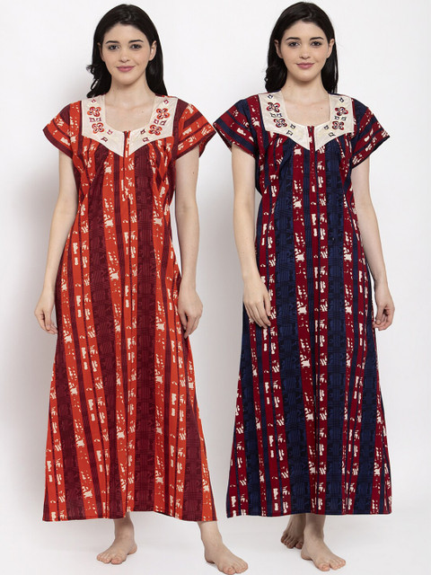 

Secret Wish Maroon & Navy Blue Pack of 2 Printed Maxi Nightdress NT-E242-932-933