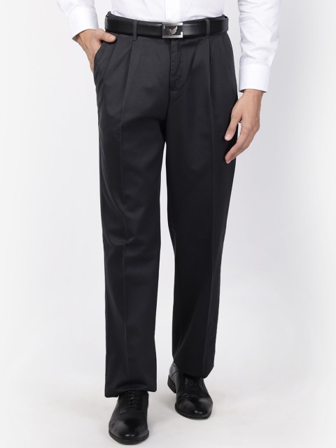 

Blackberrys Men Grey Solid Slim Fit Pleated Formal Trousers