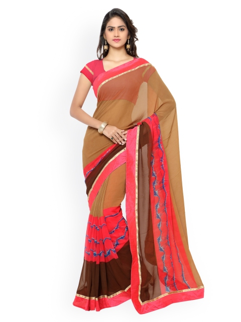 

Silk Bazar Brown & Pink Chiffon Printed Saree