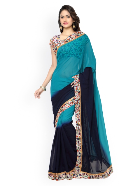 

Silk Bazar Blue Ombre-Dyed Faux Georgette Printed Saree