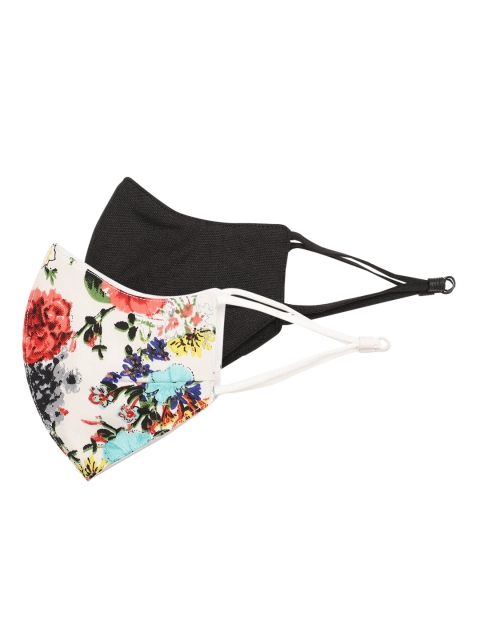 

MANARI India Women Pack of 2 Reusable 5-Ply Adjustable Cloth Masks, Black
