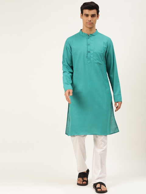 

Molly & Michel Men Sea Green Solid Regular Pure Cotton Kurta with Pyjamas