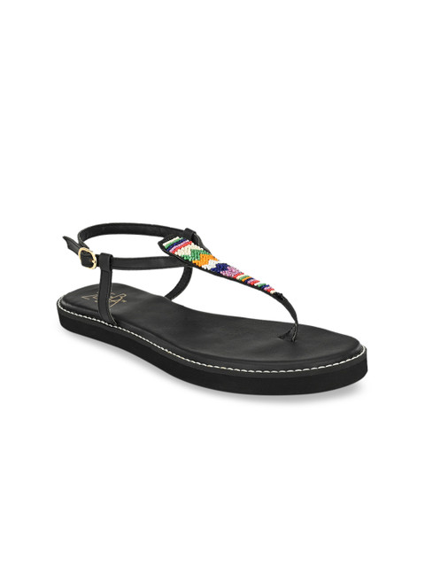 

Zebba Women Black Embellished T-Strap Flats