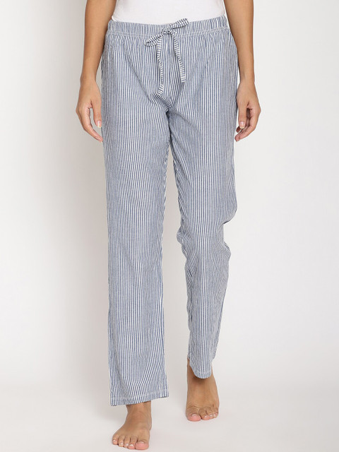 

Wolfpack Women White & Navy Blue Striped Cotton Lounge Pants