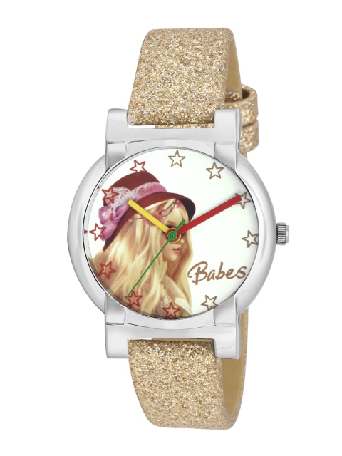 

Kool Kidz Unisex Kids Multicoloured Printed Dial & Gold Toned Leather Straps Analogue Watch
