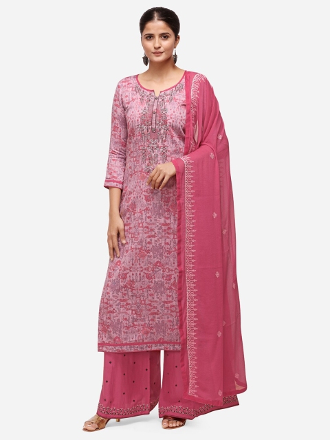 

Kvsfab Pink & White Embroidered Satin Unstitched Dress Material