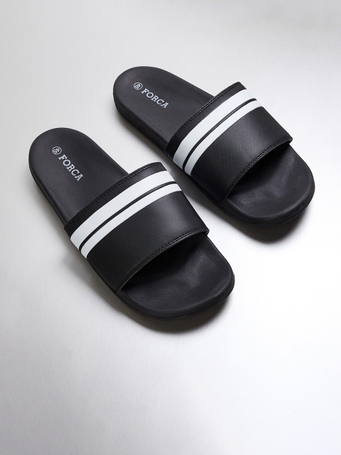 

Forca by Lifestyle Men Black & White Striped Sliders