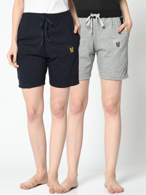 

VIMAL JONNEY Women Navy Blue & Grey Melange Set of 2 Cotton Lounge Shorts
