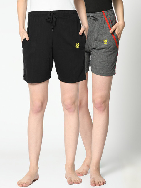 

VIMAL JONNEY Women Pack of 2 Grey & Black Lounge Shorts