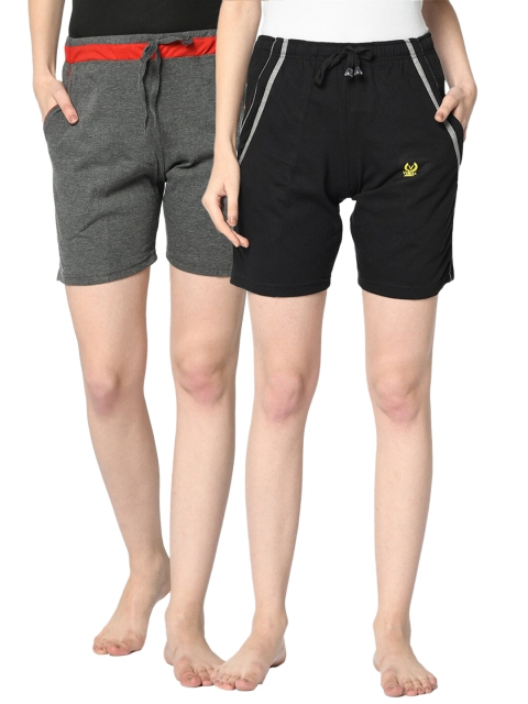 

VIMAL JONNEY Women Pack of 2 Black & Grey Lounge Shorts