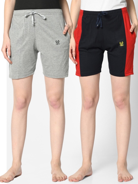 

VIMAL JONNEY Women Grey & Navy Blue Pack of 2 Lounge Shorts