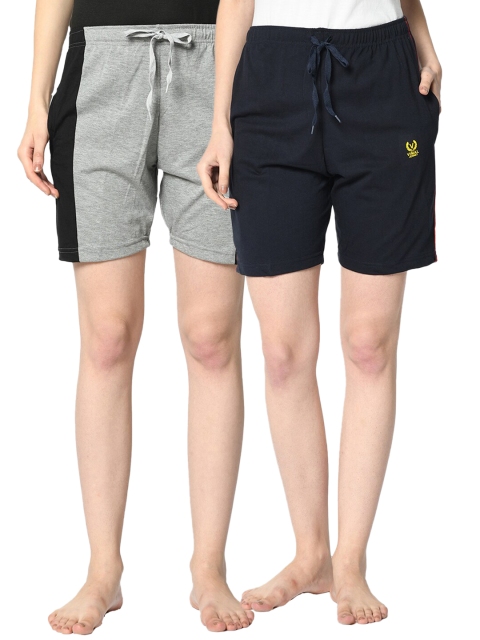 

VIMAL JONNEY Women Navy Blue & Grey Set of 2 Cotton Lounge Shorts