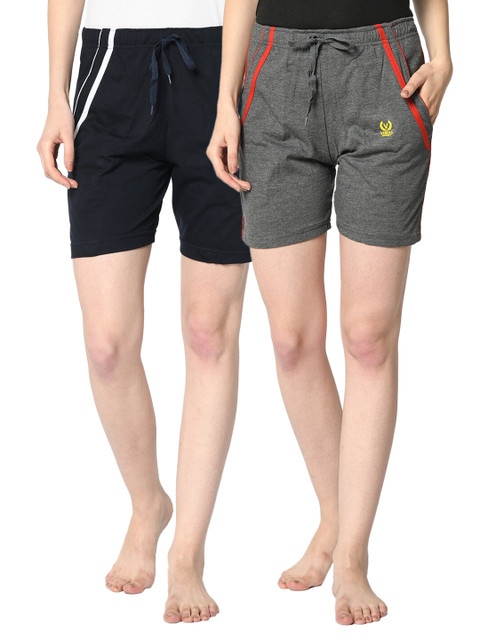 

VIMAL JONNEY Pack of 2 Women Grey & Black Lounge Shorts