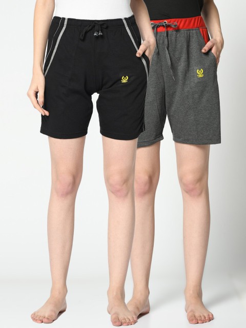 

VIMAL JONNEY Women Pack Of 2 Black & Grey Lounge Shorts