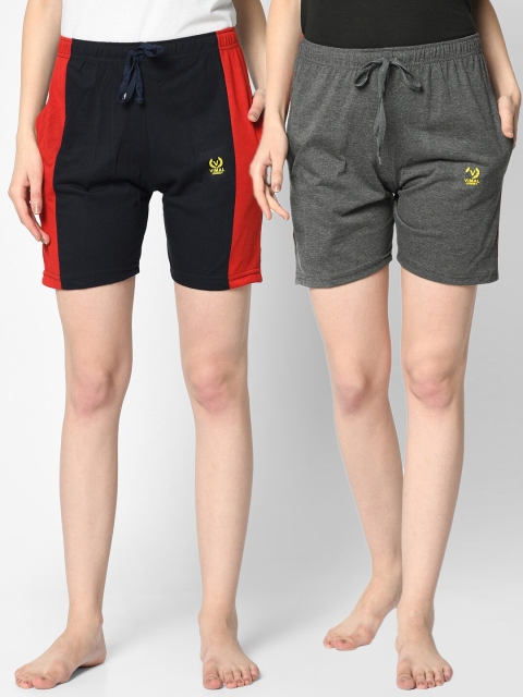 

VIMAL JONNEY Women Grey & Navy Blue Pack of 2 Lounge Shorts