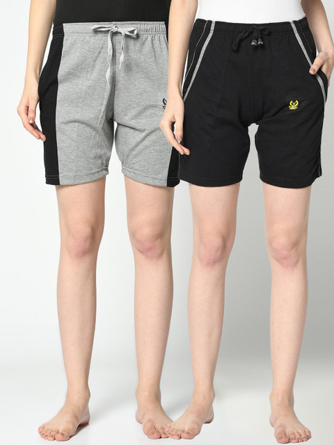 

VIMAL JONNEY Pack of 2 Women Black & Grey Lounge Shorts