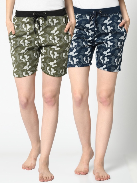

VIMAL JONNEY Women Pack of 2 Printed Lounge Shorts, Olive