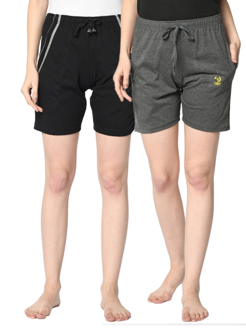

VIMAL JONNEY Pack of 2 Women Grey & Black Lounge Shorts