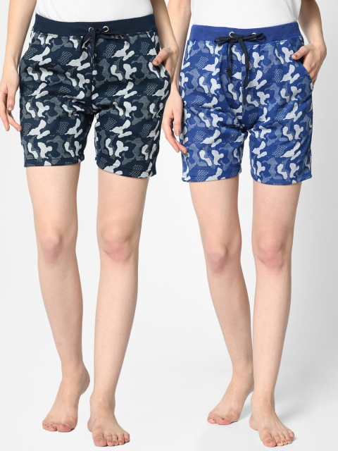 

VIMAL JONNEY Women Pack of 2 Navy Blue Printed Lounge Shorts