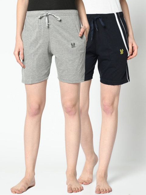 

VIMAL JONNEY Women Grey Melange & Navy Blue Pack of 2 Lounge Shorts