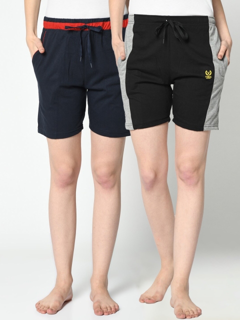 

VIMAL JONNEY Women Navy Blue & Black Set of 2 Cotton Lounge Shorts