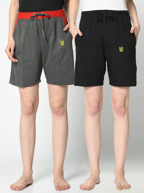 

VIMAL JONNEY Pack of 2 Women Black & Grey Lounge Shorts