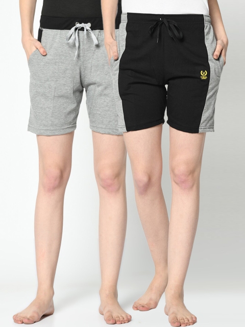 

VIMAL JONNEY Women Black & Grey Pack of 2 Lounge Shorts