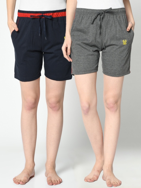 

VIMAL JONNEY Women Grey & Navy Blue Set of 2 Cotton Lounge Shorts