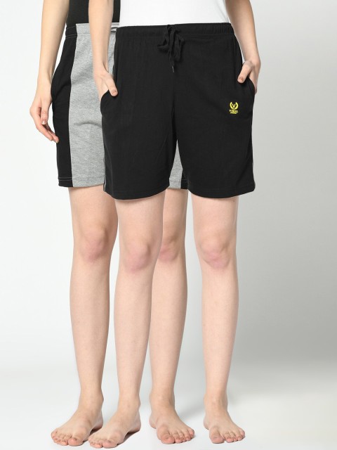 

VIMAL JONNEY Pack of 2 Women Black & Grey Lounge Shorts