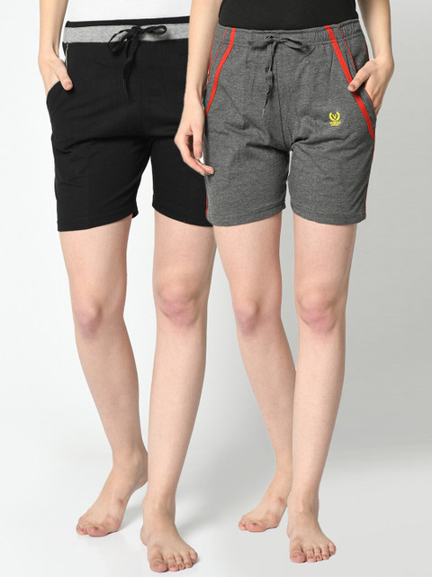 

VIMAL JONNEY Women Pack of 2 Lounge Shorts, Grey