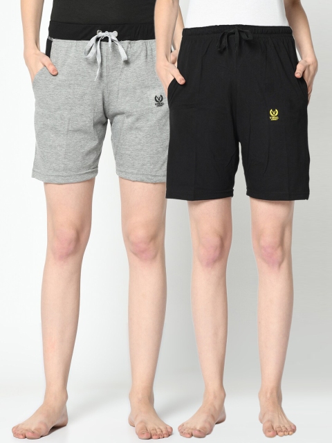 

VIMAL JONNEY Women Black & Grey Set of 2 Cotton Lounge Shorts