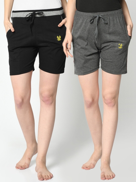 

VIMAL JONNEY Women Black & Grey Pack of 2 Printed Lounge Shorts