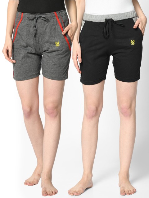 

VIMAL JONNEY Women Grey & Black Pack of 2 Lounge Shorts