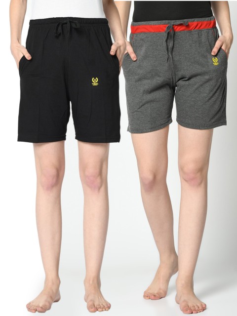 

VIMAL JONNEY Women Pack Of 2 Black & Grey Lounge Shorts