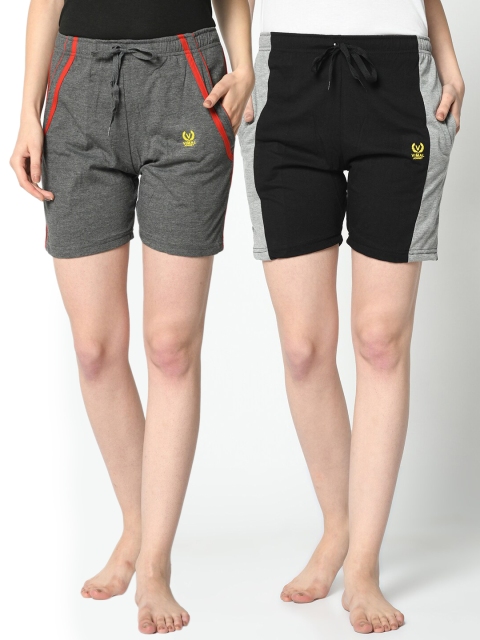 

VIMAL JONNEY Women Grey & Black Set of 2 Cotton Lounge Shorts