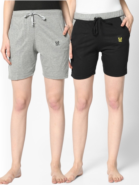 

VIMAL JONNEY Women Pack Of 2 Grey & Black Lounge Shorts