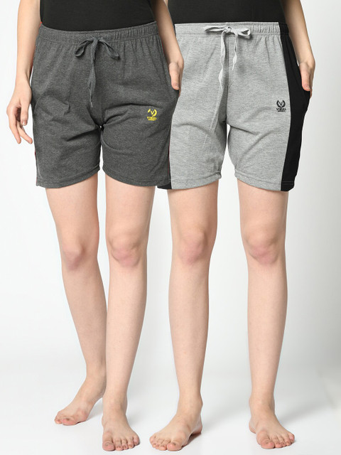 

VIMAL JONNEY Pack of 2 Women Grey & Black Lounge Shorts