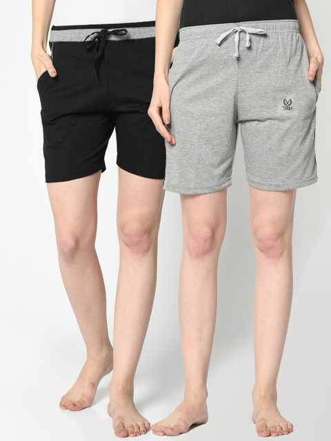 

VIMAL JONNEY Women Grey & Black Set of 2 Cotton Lounge Shorts