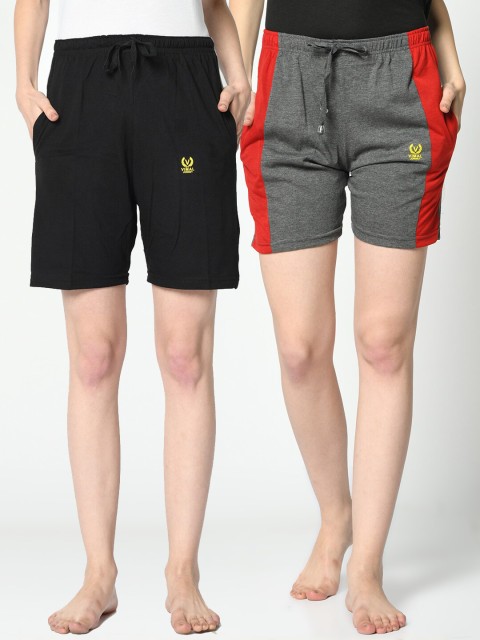 

VIMAL JONNEY Women Pack of 2 Black & Grey Lounge Shorts